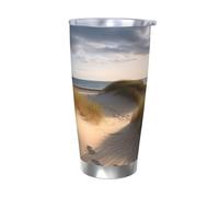 Regalos de coche para hombres y mujeres, vaso con tapa y popote, taza de café aislada al vacío de doble pared de 20 onzas, se adapta al portavasos del coche, taza térmica de viaje de dunas de playa