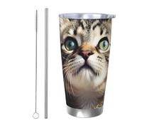 Regalos de coche para hombres y mujeres, vaso con tapa y popote, taza de café aislada al vacío de doble pared de 20 onzas, compatible con portavasos de coche, taza de viaje negra de gato, taza térmica