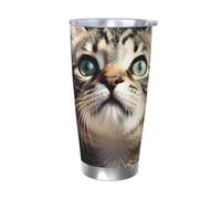 Regalos de coche para hombres y mujeres, vaso con tapa y popote, taza de café aislada al vacío de doble pared de 20 onzas, compatible con portavasos de coche, taza de viaje negra de gato, taza térmica