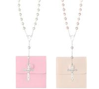 Regalos de comunión para niña, Collar de Cuentas de oración de Perlas en Rosa y Blanco, 2 Piezas con Bolsa de Terciopelo, Ideal para Ceremonias religiosas y meditaciones