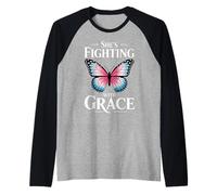Regalos de concientización sobre el cáncer de Mama Fighting with Grace para Mujeres Camiseta Manga Raglan