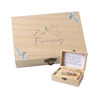 Regalos de confirmación de 5 piezas, con tarjeta de felicitación, tubo de ensayo, rafia, tarjeta de madera, embalaje para regalos de dinero (14,5 x 10,5 x 6,5 cm) para decoración de confirmación