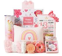 Regalos de cumpleaños número 13 para niñas, mejor cesta de regalos y ideas de regalos para niñas que cumplen 13 años, kit de caja de regalo de mimos de cumpleaños dulces 13 para hermana, hija, nieta