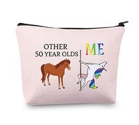 Regalos de cumpleaños número 50 para mujeres de 50 años, bolsa de maquillaje de unicornio 50 y fabulosa bolsa de regalo, regalos divertidos de cumpleaños de 50 años, Bolsa rosa 50