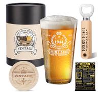 Regalos de cumpleaños número 81 para hombres, vaso de cerveza vintage de 1944, posavasos de madera, caja de cerveza vintage, abrebotellas de madera, póster de 1944 tarjeta de aniversario y tarjeta de