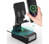 Regalos de cumpleaños para hombres y mujeres, altavoz Bluetooth con cargador inalámbrico y soporte para teléfono, regalos para él, soporte plegable de ángulo y altura con reloj despertador, ideal para