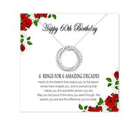 Regalos de cumpleaños para mujer, plata de ley, regalo de cumpleaños de 40, 50, 60, 4, 5, 6 décadas, círculos entrelazados, regalo de cumpleaños para su hija, hermana, amigas, mamá, abuela, regalo de