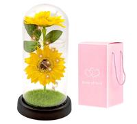 Regalos de cumpleaños para mujeres, girasol iluminado en cúpula de cristal es un regalo único para esposa, novia, abuela, madre, girasol artificial, flor eterna para cumpleaños, aniversario, boda