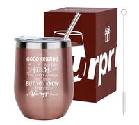 Regalos de cumpleaños para mujeres-Los buenos amigos son como las estrellas Vaso-Regalos de Amistad para Mujeres Los Mejores Amigos,Vaso de Acero Inoxidable 350ml con Caja de Regalo Oro Rosa