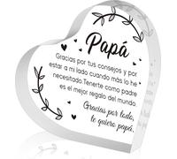 Regalos de cumpleaños para papá español, placa acrílica con corazón para decoración de escritorio de oficina, recuerdo, pisapapeles, regalos para papá en español, Navidad, Día del Padre, regalo de