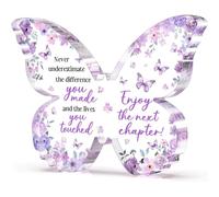 Regalos de despedida para compañeros de trabajo, 5 x 3.75 x 0.4 pulgadas, diseño de mariposa morada, decoración de placa acrílica, nuevo trabajo, despedida, despedida, jubilación, graduación