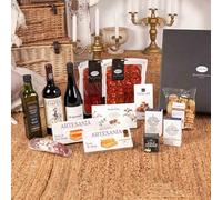 Regalos de Empresa Navidad - Lote Empresa 130-25 / con vinos tinto y blanco, ibéricos, llonganissa, foie gras, conservas premium, turrones y dulces en caja negra regalo