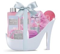 Regalos de flor de cerezo para mujer, cesta de spa, juego de baño de tacón alto con gel de ducha y bombas de baño, cumpleaños del día de la madre, regalos de aniversario para mamá, hermana, mejor