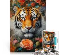 Regalos de Juegos desafiantes Tigre en un jardín de Rosas Rompecabezas de 1000 Piezas para Adultos 26x38cm Regalos de Amigo Secreto para Mayores de 14 años