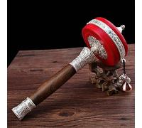 Regalos de meditación, budismo para principiantes Rueda de oración budista tibetana, rueda de oración de cobre de mano con pergamino de mantra, mango de madera, para relajarse, ora