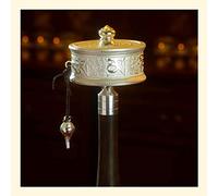 Regalos de meditación, budismo para principiantes Rueda de oración de mano Rueda de oración budista Plata de ley Rueda de oración hecha a mano de cobre budista tibetano de mano con