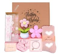 Regalos de Navidad para adolescentes, niñas, mujeres, hermanas, amigas, hijas, sobrinas, regalos de cumpleaños para adolescentes, cosas de moda, 7 tazas de cristal con lazo de margaritas, cesta de