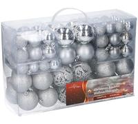 Regalos de Navidad Set de 100 Bolas de Navidad - Decoración - Irrompible - Interior y Exterior - Plástico - Ø3/4/6 cm - Mate, Brillante, Brillante y Abierta - Plata