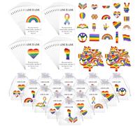 Regalos de orgullo LGBT a granel, 40 pines de orgullo arcoíris a granel LGBT, broche de bandera de corazón gay para bolsas de ropa, accesorios, regalos con 40 tarjetas de felicitación LGBT para