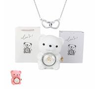 Regalos de Oso de Rosa Preservada con Abrazo para Mujeres con Collar de Corazón, Regalos de Oso de Rosas Eternas para Esposa, Mamá, Abuela, Novia, Navidad, Día de San Valentín, Cumpleaños (Blanco