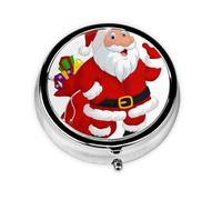 Regalos de Papá Noel. Este pequeño pastillero redondo impreso es un organizador portátil de pastillas y vitaminas perfecto para bolsillos, bolsos y viajes.