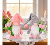 Regalos de peluche para el día de la madre GNOME, decoración de primavera de tulip gnomes, decoración de felpa de gnomo de primavera con sombrero rosa y flores, S-pring Summer Tulip Mothers Day