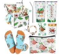 Regalos de perezosos para mujeres, regalo temático de perezoso para mujeres, regalos para amantes de los perezosos, cosas de perezosos incluidas, vaso de 20 onzas, bolsa de maquillaje, calcetines,