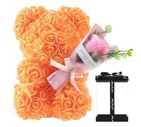 Regalos de San Valentín para Ella - Oso de Flores 9.5 Pulgadas Con Caja Transparente, Flores Artificiales Decorativas Románticas Hechas a Mano, Regalo del Día de San Valentín