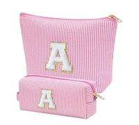 Regalos de San Valentín para ella, regalos de cumpleaños para mujeres, paquete de 2 iniciales personalizadas, una bolsa de maquillaje de gran capacidad, bolsa de cosméticos portátil para mujer con