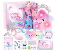 Regalos de sirena para niñas de 3 a 6, 7, 8, 9, 10 años, regalo de cumpleaños, regalo de unicornio para niños, pulsera de estrella, máscara de diadema arcoíris, botella de agua para regalo de