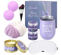 Regalos de spa perfumados para mujer, incluye aromaterapia/bomba de baño/taza térmica/máscara de ojos, regalo de baño relajante con tema de lavanda, para madres, esposa, hermanas, colegas, amigas