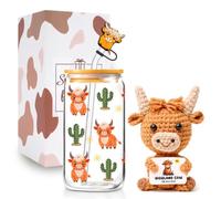 Regalos de vaca Highland - Vaso de vaca Highland con tapa y pajita y vaca de punto Highland con tarjeta de energía positiva, juego de regalo para mujeres, amantes de las vaca de las tierras altas
