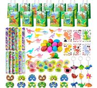 Regalos Fiesta Dinosaurios,96pcs Set Juguetes Piñatas de Cumpleaños Dinosaurios- Pegatinas Dinosaurios Mini Dinosaurio Figuras Mascara Llavero Bolsa etc Dinosaurio Cumpleaños Regalo de Fiesta Infantil