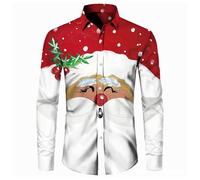 Regalos Fiesta Papa Solapa Navideña, Impreso en 3D Digital, Camisa Casual Amplia para Hombre Otoño Camisas de Algodón, F-blanco., L