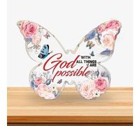 Regalos inspiradores para parejas, amantes, amigos, colegas, placa de mariposa acrílica, con Dios todas las cosas son posibles, regalos inspiradores para descensos, cumpleaños, jubilación, despedida
