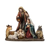 REGALOS LLUNA Misterio Nacimiento 25 cm. Sagrada Familia con Mula y Buey 1 Pieza Imagen Resina peana