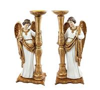 REGALOS LLUNA Velero Ángel de pie Blanco Set 2 Figuras 49 cm. Dorado Imagen Resina peana