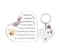 Regalos Mamá Papá Placa Acrílica Llavero Set de 2 Día Madre Navidad Abuela Abuelo Día del Padre Cumpleaños Apreciación Madrina Tía Tío Abeja Mujeres Hombres Llavero Recuerdos Día Maestro (Madrina)