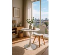 Regalos Miguel - Estilo Nórdico - Mesa Kolio 80 cm Mármol - Blanco