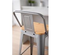 Regalos Miguel - Taburetes Altos - Taburete Torix Respaldo Madera Natural - Gris Metalizado