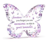 Regalos morados para mujeres, 5 x 3.74 x 0.39 pulgadas, mariposa morada, decoración de oficina, placa acrílica, regalos motivacionales de aliento para mujeres, amigas, compañeros de trabajo