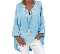 Regalos Mujer 50 a Ladies Linen Top Ladies Summer Cotton Tunic Ladies V-Neck Top Ladies Solid Colour Plus Size Shirt Ladies Fashion Blouse Summer 2024 Ladies Casual Loose To Camisetas bluey Ofertas