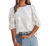 Regalos Mujer Originales Mujeres Cuartos Mangas Puff Mangas Cuello Top Gasa Suelta Flor Casual Camisa Camisa Mujer Vaquera Camiseta Oversize Top Espalda Descubierta Mujer Ca Top Manga Larga Ofertas
