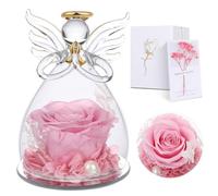 Regalos Navidad de ángel para mamá, para ella, rosa eterna en cúpula de cristal de ángel, rosas infinitas, flores preservadas hechas a mano, figura de ángel hecha a mano, regalo para mujeres, madre