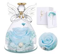 Regalos Navidad de ángel para mamá, para ella, rosa eterna en cúpula de cristal de ángel, rosas infinitas, flores preservadas hechas a mano, figura de ángel hecha a mano, regalo para mujeres, madre