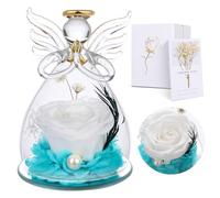 Regalos Navidad de ángel para mamá, para ella, rosa eterna en cúpula de cristal de ángel, rosas infinitas, flores preservadas hechas a mano, figura de ángel hecha a mano, regalo para mujeres, madre