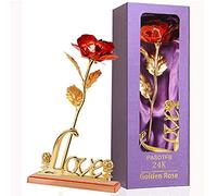 Regalos Navidad Originales Rosa Eterna Regalos Originales para Mujer Rosa de Oro 24K Chapadas en Oro con Soporte Regalo Madre Abuela Mama Amiga Novia Hermana Suegra Regalo Cumpleaños Mujer Aniversario