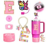 Regalos Niña de Navidad, Accesorios de copa para Stanley Cup - Accesorios de extracción a prueba de fugas Piezas de silicona colgante portavasos pajita cubierta para vaso letra E
