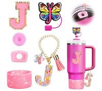 Regalos Niña de Navidad, Accesorios de copa para Stanley Cup - Accesorios de extracción a prueba de fugas Piezas de silicona colgante portavasos pajita cubierta para vaso letra J