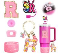 Regalos Niña de Navidad, Accesorios de copa para Stanley Cup - Accesorios de extracción a prueba de fugas Piezas de silicona colgante portavasos pajita cubierta para vaso letra R